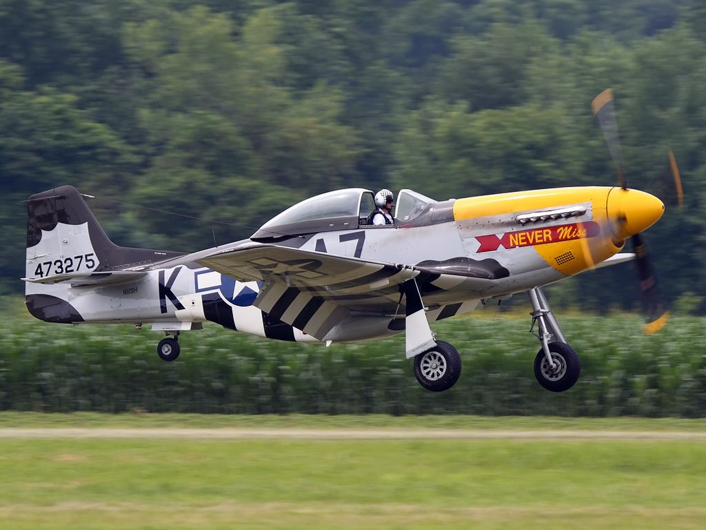 North American P-51 Mustang (N119H) - P-51 "Never Miss" arriving at Geneseo