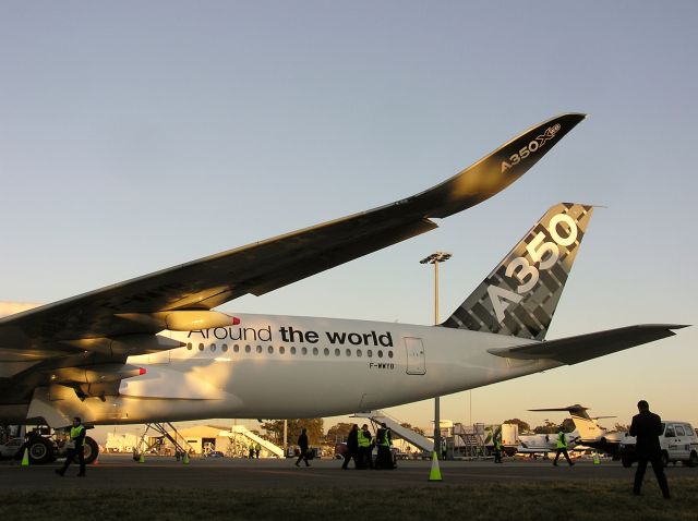 F-WWYB — - This is my first view of the new Airbus A350 is in Sydney Australia & put on display for all to see Tuesday 5th August 2014 645am.