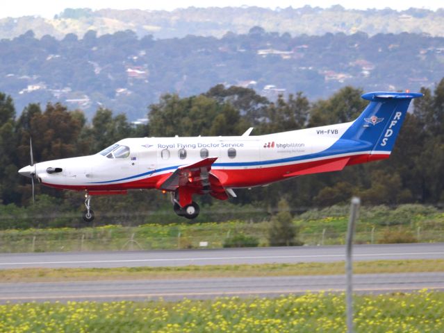 Pilatus PC-12 (VH-FVB) - About to put down on runway 05. Thursday 12th July 2012.