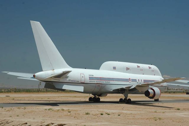 BOEING 767-200 (N767BA) - Boeing 767-200 Airborne Surveillance Testbed (AST) N767BA at the Southern California Air Logistics Center, Victorville on June 17, 2005. It was used to monitor ICBM launches and simulated warhead re-entries at Kwajalien Atoll. Boeing modified the prototype 767 for the Army Airborne Optical Adjunct (AOA) Program in the mid-1980s. 