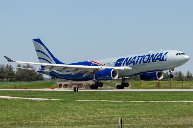 Airbus A330-300 (N819CA) - N8367 is greasing Des Moines' Runway 13 arriving in with a National Guard charter from Pittsburgh. Photographed May 7, 2022 at 1:04 PM with Nikon D3200 at 122mm.