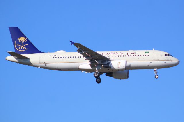 Airbus A320 (HZ-ASB) - A Saudia A320 on final approach into Frankfurt Airport.br /br /Location: Viewpoint "West Runway"/Aussichtspunkt "Startbahn West".br /Date: 13.02.23 (dd/mm/yy).