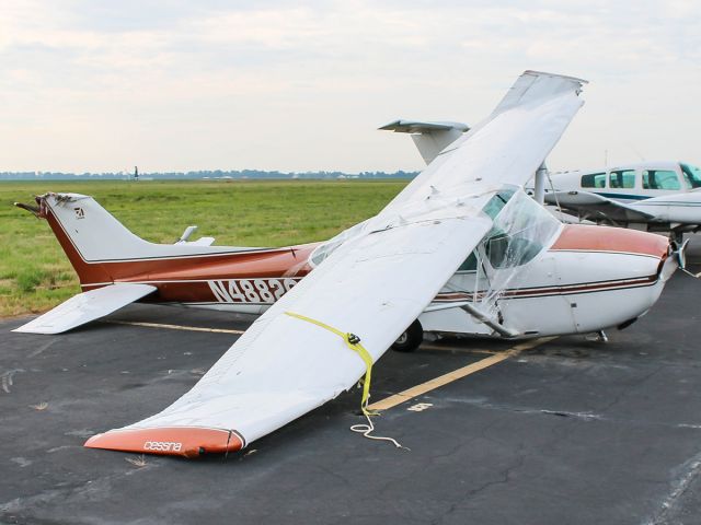 Cessna Skyhawk (N4882G) - This aircraft was irreparably damaged by a wind gust which flipped it onto its topside, damaging the aircraft beyond repair.