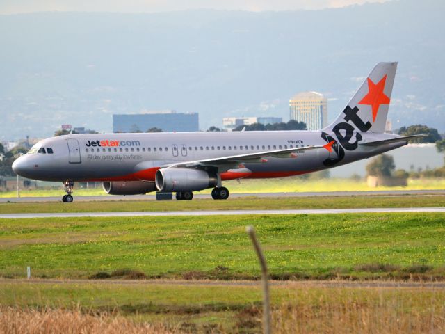 Airbus A320 (VH-VQW) - On taxi-way heading for Terminal 1, after landing on runway 23. Wednesday 4th July 2012.