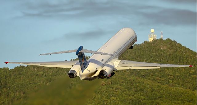 McDonnell Douglas MD-83 (PJ-MDE) - Insel air taking to the skys at TNCM St Maarten.