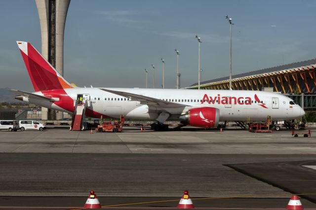 Boeing 787-8 (N791AV) - 26th Oct., 2019: Seen at the gate at Madrid Barajas. This aircraft has been "parked" since August 2021 due to the global COVID-19 pandemic. 