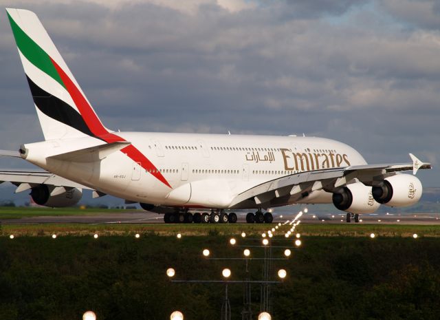 Airbus A380-800 (A6-EDJ) - Emirates 18 lining up on runway 05L.