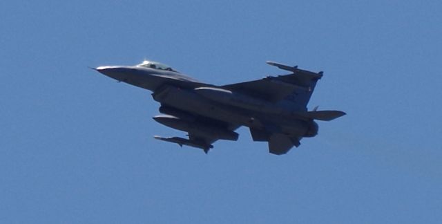 Lockheed F-16 Fighting Falcon — - MENLO PARK, NEW JERSEY, USA-MAY 12, 2020: An F-16, attached to the New Jersey Air National Guard's 177th Fighter Wing operating out of Atlantic City International Airport, is seen during a flyover of one of the state's Veteran's Homes. The flyover was a salute to the COVID-19 first responders and health workers.