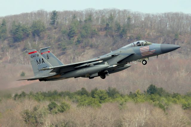 McDonnell Douglas F-15 Eagle (85-0125) - 'SLAM' flight X 2 heading out on an emergency scramble drill. 'SLAM' is the callsign for the 24/7 alert unit.