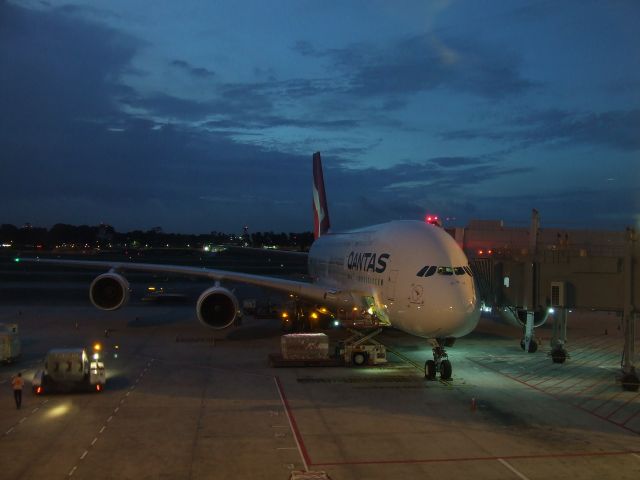 Airbus A380-800 (VH-OQB) - Qantas A380-842 VH-OQB (msn 15) Singapore Changi Airport 25 Nov 2019.