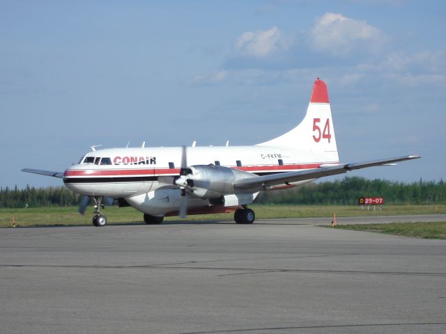 C-FKFM — - ConAir Convair 580 just arrived back from a drop of fire retardant on a forest fire near Fort McMurray, Alberta, Canada