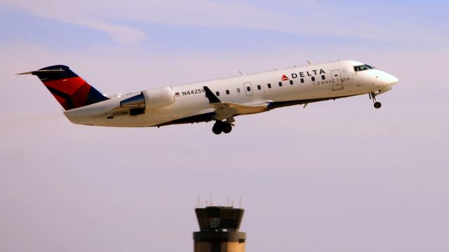 Canadair Regional Jet CRJ-200 (N442SW) - Runway 20R takeoff looking for the west side of the airport