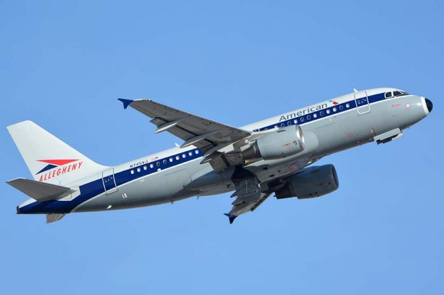 Airbus A319 (N745VJ) - American Airbus A319-112 N745VJ in retro Allegheny Airlines Vistajet livery at Phoenix Sky Harbor on January 17, 2016. It first flew as D-AVWL on July 25, 2000. It was delivered to US Airways registered as N745UW on August 16, 2000 and re-registered it as N745VJ on October 11, 2006. Its construction number is 1289. It was merged into the American Airlines fleet on December 10, 2013.