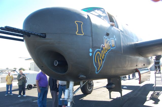 North American TB-25 Mitchell (N5548N) - B-25H, Barbie III, last flying H model. Note solid (non-glass) nose and 75mm cannon used effectively against South Pacific shipping targets.