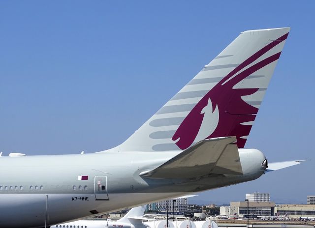 BOEING 747-8 (A7-HHE) - note bump on the front of the ruder (tail cam}