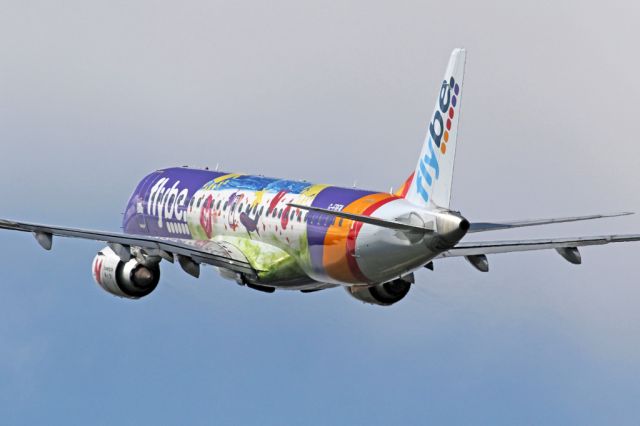 Embraer ERJ-190 (G-FBEM) - BEE355 departing to Newquay.  This aircraft is carrying the Cancer Research UK - kids and teens colour scheme