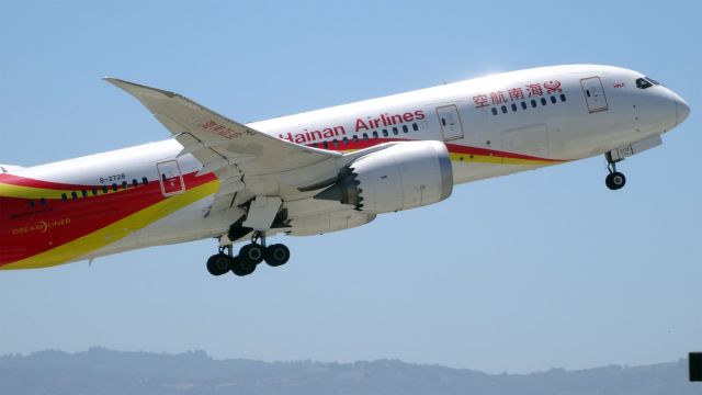 Boeing 787-8 (B-2728) - B-2728 Hainan Airlines Boeing 787-8 Dreamliner - cn 34938 / ln 73br /First Flight * Oct 2012br /Age 2.7 Yearsbr /2015-06-19 HU7990 San Jose (SJC) Beijing (PEK) 14:26-->Estimated 16:40