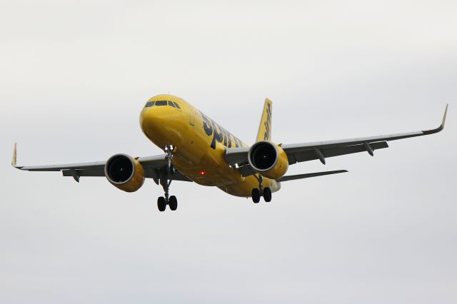 Airbus A320neo (N908NK) - N908NK, a new Spirit Airlines A320neo, on short-final for RWY 24L on 16 Apr 2019.