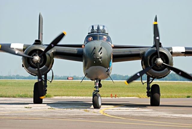 North American TB-25 Mitchell — - The B25 "Hot Gen" taxiing in at YQG from a performance.