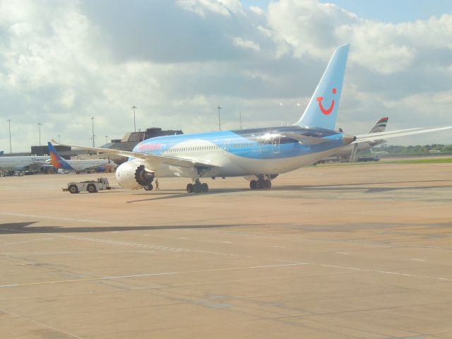 Boeing 787-8 (G-TUID) - Taken from our plane which had a problem with aircon we left 15 mins after photo taken 1h 15 min late