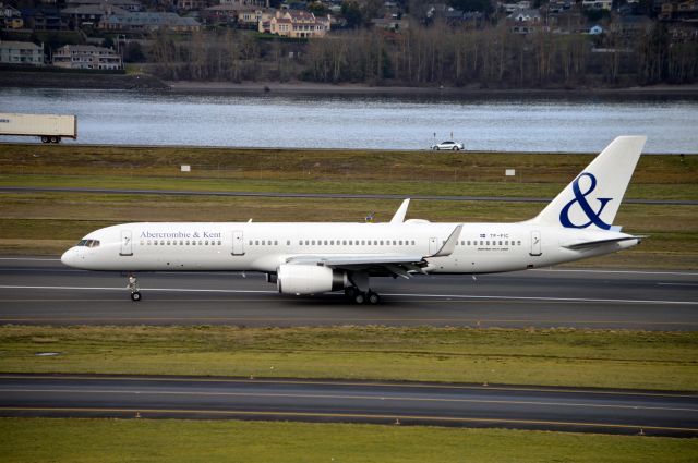 Boeing 757-200 (TF-FIC) - ICE1430 exiting 28R after arriving from Keflavik (BIKF/KEF). Chartered by Abercrombie & Kent as part of their luxury around-the-world air cruises outfitted with a premium all-business class seating arrangement. Airframe previously leased to Air Niugini as well as the United Nations. Also used by National Geographic for their own around-the world-tour.