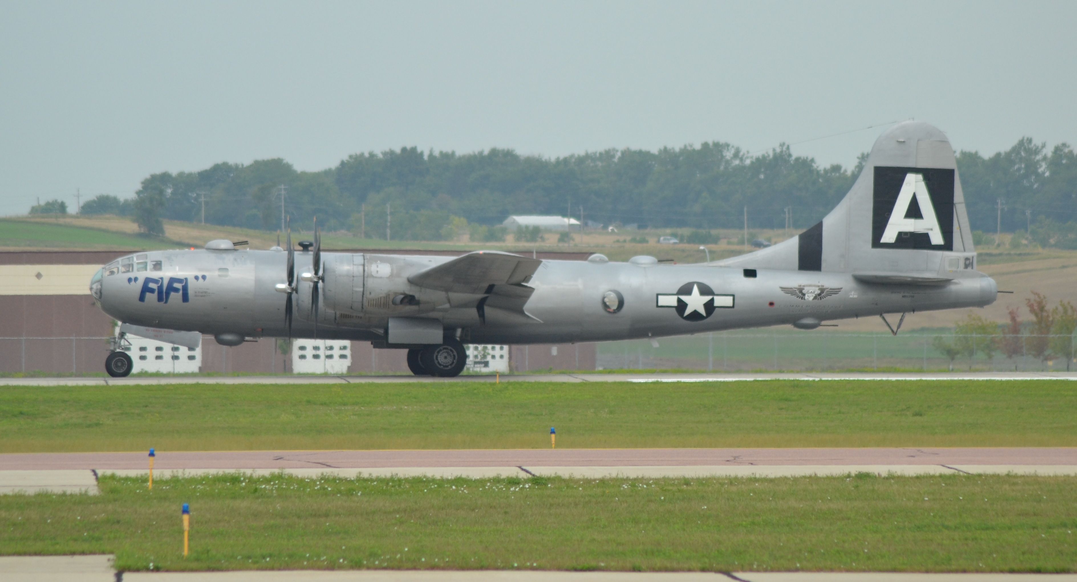 Boeing B-29 Superfortress (N529B) - N529B Boeing Super Fortress "FiFi" departing on Runway 21 in Sioux Falls SD on 08-14-2013.