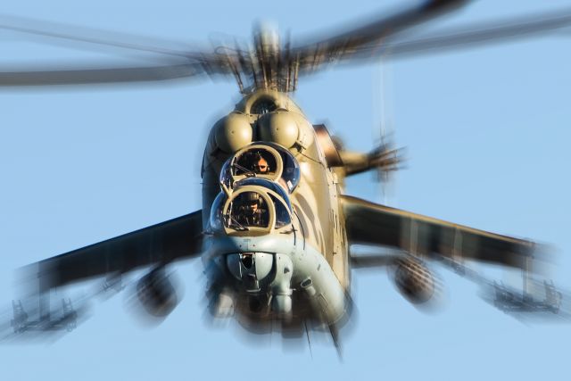 MIL Mi-25 (N120NX) - N120NX, an x-Bulgarian Mi-24 Hind-D, runs us over at, maybe, 100ft while departing Skyball at DFW