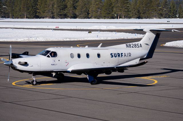 Pilatus PC-12 (N828SA) - Surf Air PC12 parking after arriving from San Carlos