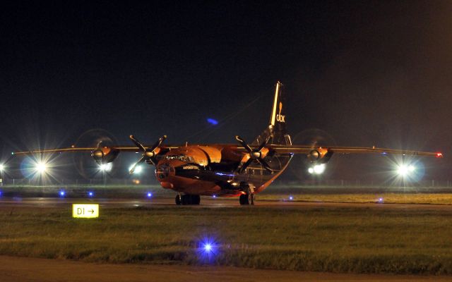 Antonov An-12 (UR-CKL) - cavok air antonov-12bk ur-ckl engine start at shannon tonight 27/10/16.