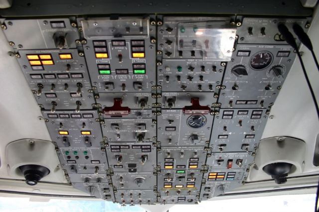 Saab 340 (N361BE) - overhead panel prior to start ~ GPU connected 