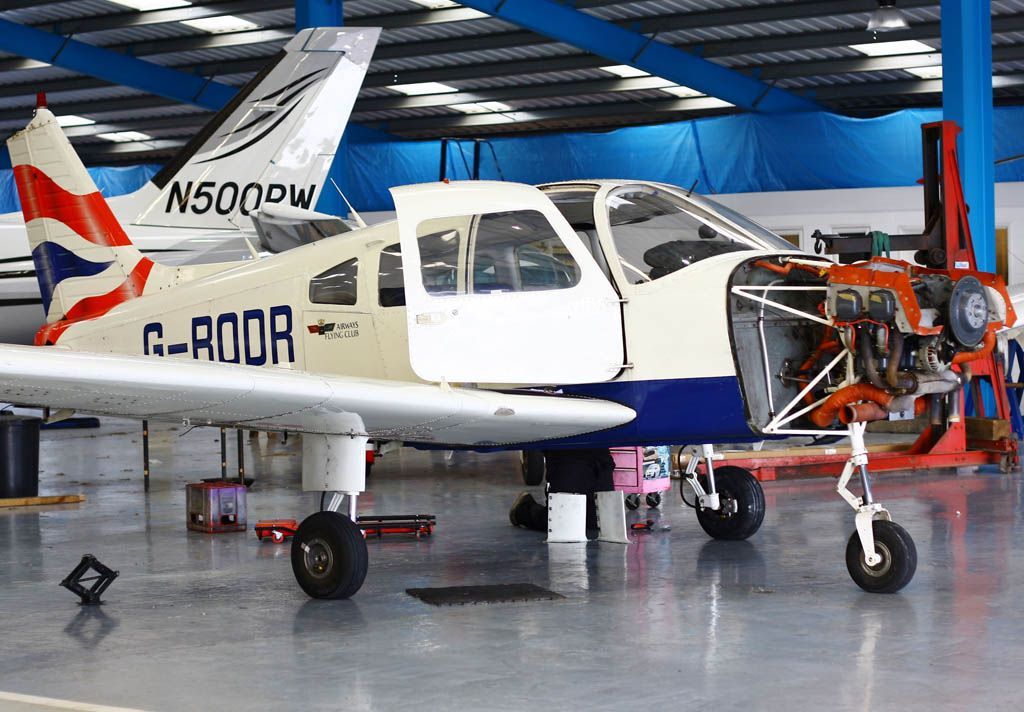Piper Cherokee (G-BODR) - Undergoing maintenance.
