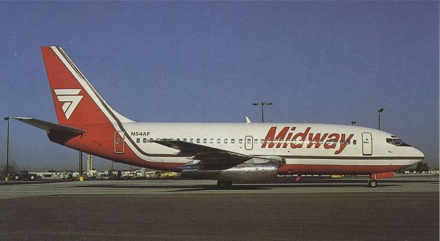 Boeing 737-200 (N54AF) - scanned from postcardbr /midway 