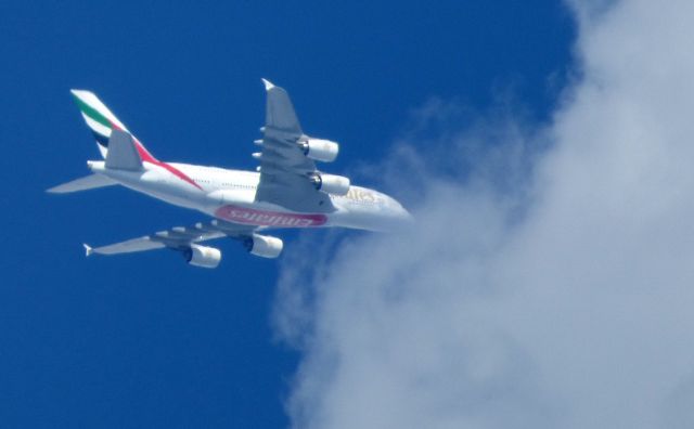 Airbus A380-800 (A6-EDA) - Shown here getting a nose full of clouds is an Emirates Airbus A380-800 in the Summer of 2017.