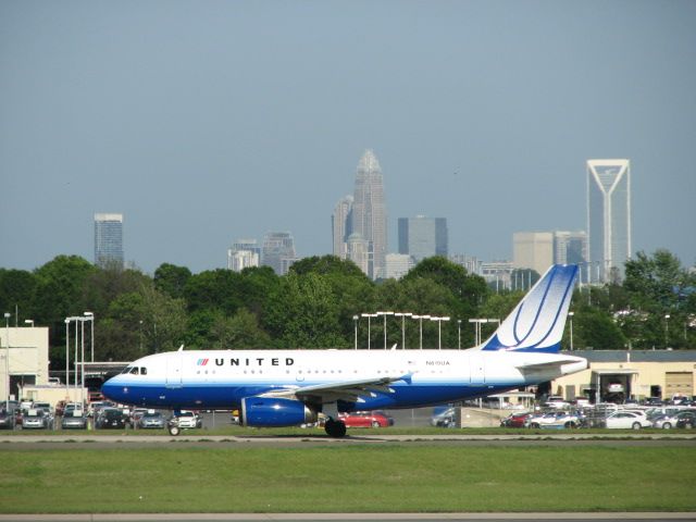 N819UA — - Uptown Charlotte in the background. Beautiful city!