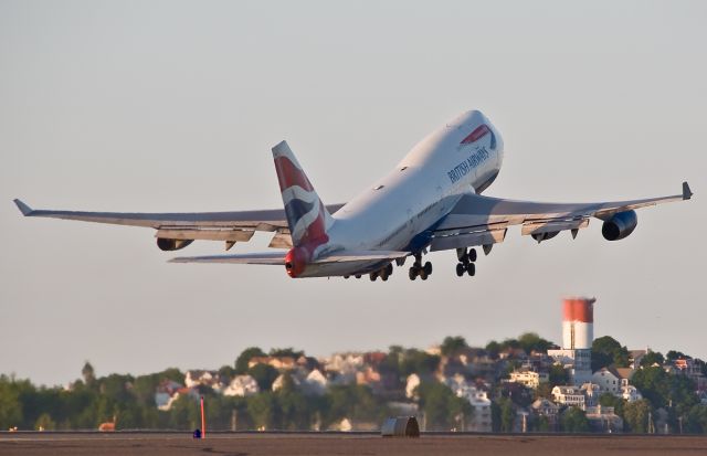 Boeing 747-400 (G-BNLF) - The Queen climbing over the Winthrop, Ma  Water Tower !
