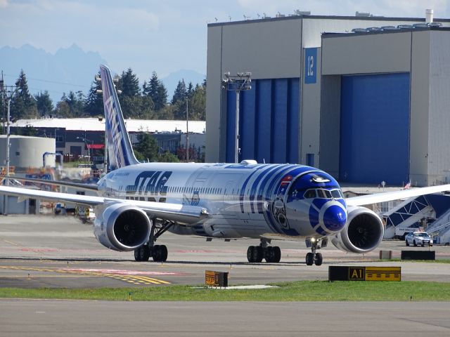 Boeing 787-9 Dreamliner (JA873A) - After the unveiling over the previous weekend, All Nippon Airways Boeing 787-9 Dreamliner JA873A otherwise known as the Star Wars plane returns on its first test flight wearing the new colors to resemble R2-D2. br /br /Watch it here: https://www.youtube.com/watch?v=ZeB0InaGCKM