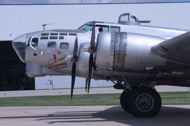— — - EAAs B-17 Aluminum Overcast at Appleton, WI Outagamie Cty Airport July 2010