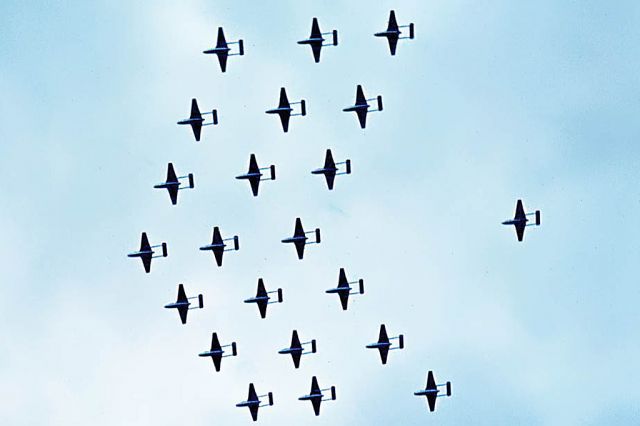 A79630 — - De Havilland Vampire T.35_ pilot graduation fly past RAAF Pearce (YPEA) late 1960s.