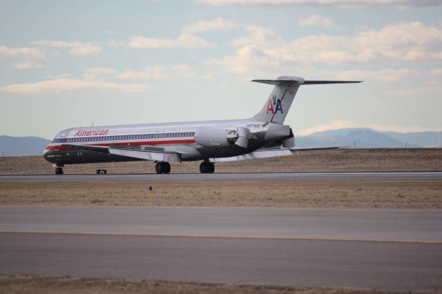 McDonnell Douglas MD-83 (N571AA) - Reverse thrust applied after landing on 16L at DIA.