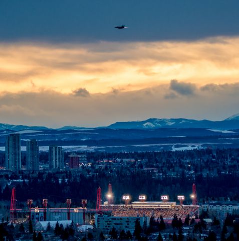 McDonnell Douglas FA-18 Hornet (18-8740) - RCAF CF-18 Hornet flyby of the 2019 Grey Cup CFL Championship, 24NOV19.