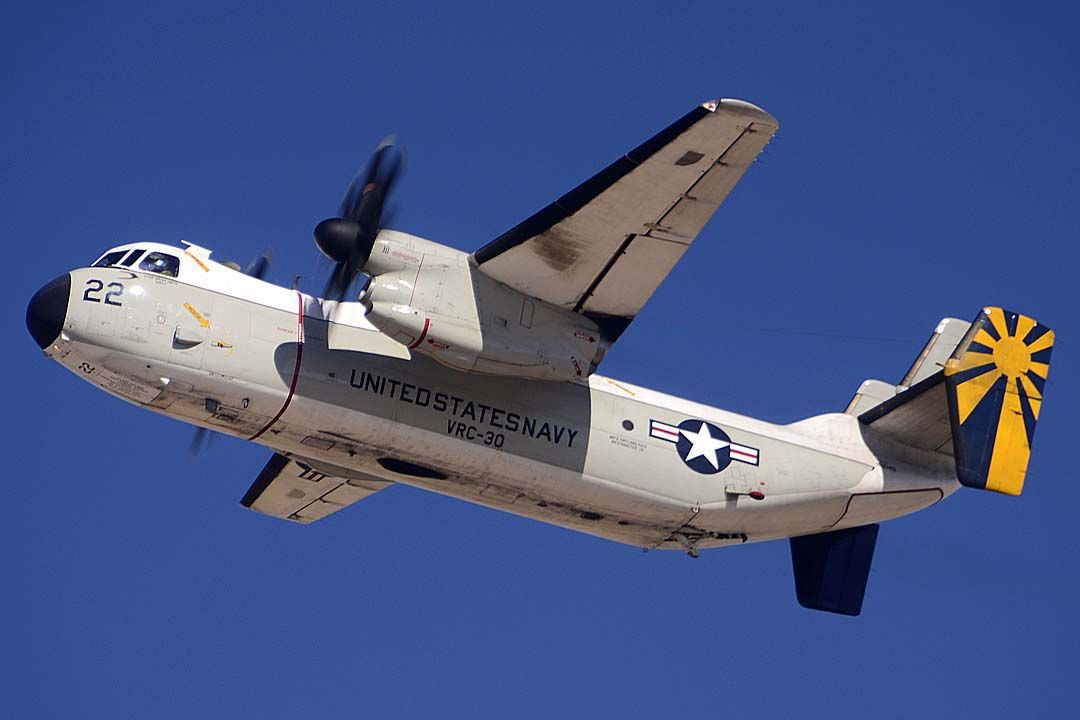 Grumman C-2 Greyhound (16-2140) - Grumman C-2A BuNo 162140 Modex 22 of VRC-30 taking off from Phoenix-Mesa Gateway Airport on March 1, 2013.