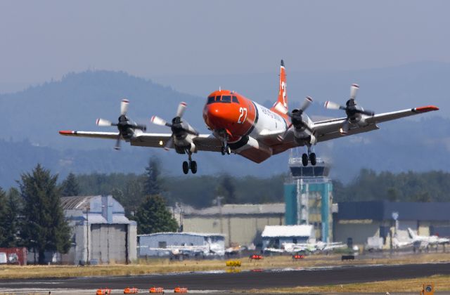 N927AU — - Aero Union Lockheed P-3A tanker departing Troutdale Oregon on a very hot summer day to fight a fire on Mt Hood. 08-16-08