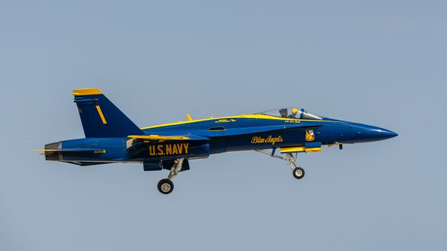 — — - The US Navys Blue Angels number 1 plane takes off to perform at the Wings Over South Texas 2018 airshow @ NAS Kingsvillebr /3/24/18