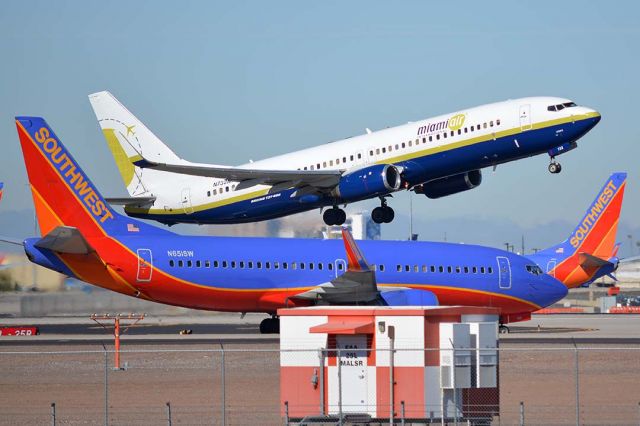 Boeing 737-800 (N732MA) -  Miami Air International 737-81Q N732MA at Phoenix Sky Harbor on Janaury 12, 2016. It first flew as N1787B on April 12, 2001. Its construction number is 30618. It was delivered to Miami Air International on April 26, 2001. It was leased to XL Airways UK as G-OXLD and XL Airways Germany as D-AXLI. 