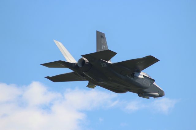 Lockheed F-35C (AFR185338) - A Vermont Air National Guard Lightning 2 does a "Go-Around" as a sister F-35 remains on Runway 9 Volk Field.br /br /Photo was taken late morning August 12 2019 as the morning flights were being recovered at the base.br /br /Operation Northern Lightning 2 was well underway at the Volk Field Combat Readiness Center. br /br /  