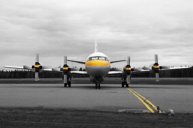 Lockheed L-188 Electra (C-FLJO) - ASB482 Airspray 482 on the apron at Williams Lake, BC