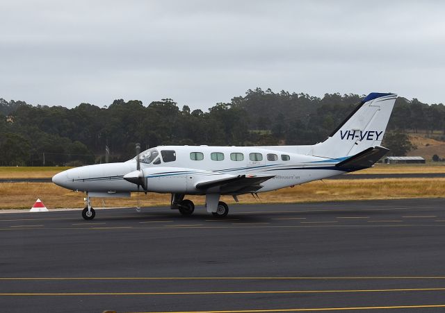 Cessna Conquest 2 (VH-VEY) - Corporate Air (Link Airways) Cessna 441 Conquest VH-VEY (441-0295) at Wynyard (Burnie) airport Tasmania Australia on 12 February 2025.