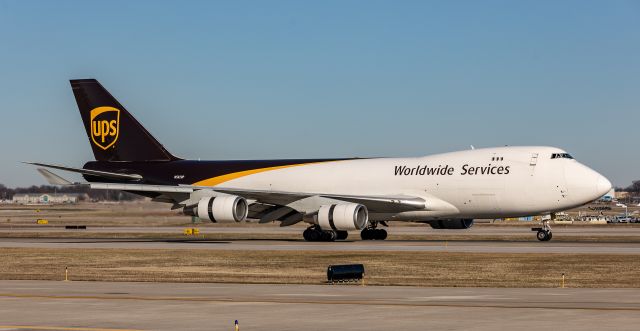 Boeing 747-400 (N582UP) - UPS 747-400 rolling out after landing 17R.