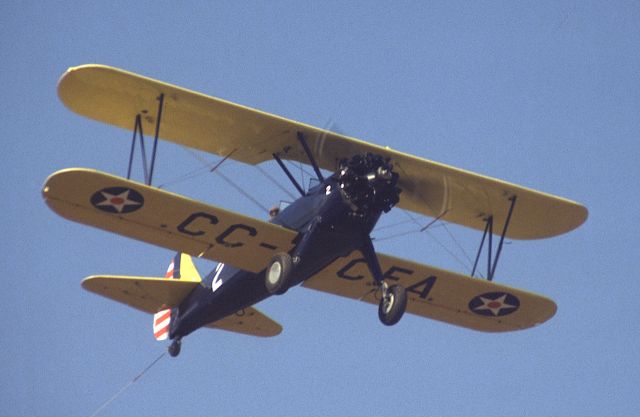 Boeing PT-17 Kaydet (CC-CFA) - Boeing A75N1/ PT-17 Stearman.br /Seen as a glider tug.br /Olmué, Chilebr /Photo: 20.05.1991