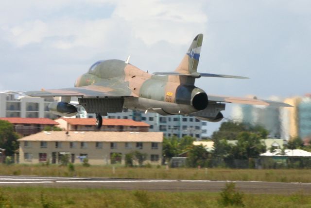 Hawker Hunter (VH-RHO) - Hunter One about to land with only the nose wheel locked down - 1st November 2005